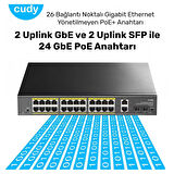 Cudy GS1026PS2 2Port Gigabit 24Port Gigabit PoE 10/100Mbps 300W Metal Kasa Switch
