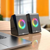 Lecoo DS100 1+1 RGB Aydınlatmalı Kablolu Stereo 6W Soundbar Masaüstü Hoparlör Siyah
