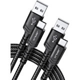 Jsaux Premium Serisi 2 Metre Uzun 60 wATT CC0011 Siyah Usb-A To Type-C  3 Amper 60 Watt Hızlı Şarj ve Data Aktarım Kablosu iPhone 15 , 16 serisi ve type-c girişli cihazlar ile tam uyumlu