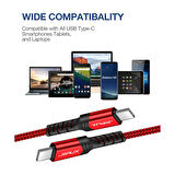 Jsaux Premium Type-C To Type-C 60W 3A CC0018 2m Hızlı Şarj Ve Data Kablosu - Kırmızı