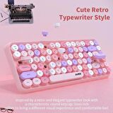 Bluetooth Klavye 84 Tuşlu Kablosuz Bluetooth Estetik Klavye Sevimli Retro Yuvarlak Tuş Başlıklarb Android Windows Mac ile Uyumlu Rahat Ergonomik Daktilo Klavye F308i (Açık Pembe)