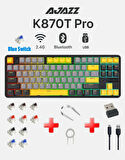 Ajazz K870T Pro Kablosuz Hot Swap Mekanik Oyun Klavyesi-RGB - 10 Adet Switch, Tuş ve Switch Sökme Aparatı Hediyeli  Siyah - Blue Switch
