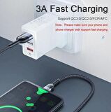 Essager Led Işıklı 3.0A 1Metre Type-C Şarj Data Kablosu 