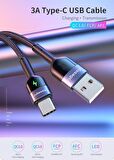 Essager Led Işıklı 3.0A 1Metre Type-C Şarj Data Kablosu 