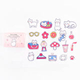 Sevimli Kedi Temalı 40 Adet PET Sticker Seti • Bullet Journal (GGK-ZU002)