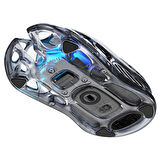 GravaStar Mercury M2 RGB 26K DPI Optik Gaming Mouse, Kablosuz, Programlanabilir 5 Tuşlu, Şeffaf Siyah