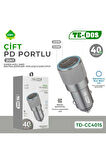 Elmalı Store -- TE-DOS TYPE-C 2 n1 - 40W ARAÇ ŞARJ CİHAZI TD-CC4015