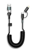 1.8 Metre Araç İçi Spiralli 4in1 Süper Hızlı Şarj Kablosu 60W PD Şarj USB'den Type-C'/Lightning'e Type-C'den Type-C/Lightning Samsung Huawei Xiaomi iPhone ile uyumlu