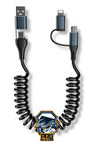 1.8 Metre Araç İçi Spiralli 4in1 Süper Hızlı Şarj Kablosu 60W PD Şarj USB'den Type-C'/Lightning'e Type-C'den Type-C/Lightning Samsung Huawei Xiaomi iPhone ile uyumlu