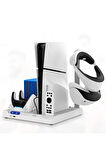 İpega  PS5 Slim Dijital/PS5 Slim Disk Multifonksiyonel Şarjlı,Soğutucu Fanlı,VR Standlı Cd Raf Stand
