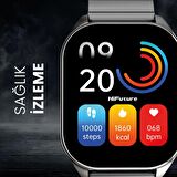HiFuture APEX AMOLED Bluetooth 5.3 IP68 100+ Spor Modu 350mAh Anti-Parmak İzi Always On Display Ekran Paslanmaz Çelik Akıllı Saat 52mm Som Gümüş