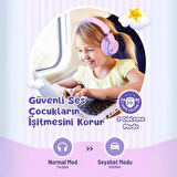 iClever Led Işıklı Güvenli Ses Sınırlı 85 Saat Oynatma Süreli Bluetooth Çocuk Kulaklığı Lila Mavi