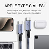 Veggieg 100W 5A E-Mark Çipli PD Type-C to Type-C Hızlı Şarj ve Data Kablosu 2 Metre