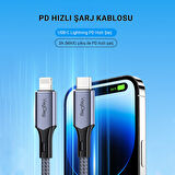 Veggieg 27W 3A USB Type-C to Lightning iPhone iPad Hızlı Şarj ve Data Kablosu 2 Metre