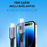 Veggieg USB 4.0 E-Mark 240W 40Gbps Thunderbolt 4 8K 60Hz Type-C Görüntü Hızlı Şarj ve Data Kablosu 2 Metre