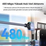 VegGieg USB-A to USB-C 60W 3A Type-C Hızlı Şarj ve Data Kablosu 1.2 Metre