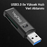 VegGieg USB 3.0 SD ve Micro SD Hafıza Kart Okuyucu Siyah