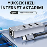 Veggieg USB Type-C to 100Mbps Ethernet Çevirici ve 3 Portlu USB Hub Çoklayıcı