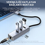 Veggieg USB Type-C to 100Mbps Ethernet Çevirici ve 3 Portlu USB Hub Çoklayıcı