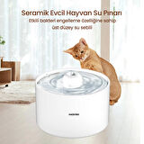 Haustier WF013 Seramik Otomatik Kedi Su Sebili,Su Pınarı, 2Lt Hazne,Çok Katmanlı Filtre,Ultra Sessiz