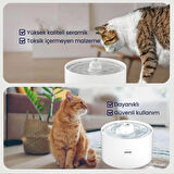 Haustier WF013 Seramik Otomatik Kedi Su Sebili,Su Pınarı, 2Lt Hazne,Çok Katmanlı Filtre,Ultra Sessiz