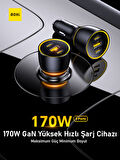Aohi Superauto Araç İçi Şarjı, 3 Portlu PD 170W Type-C to Type-C, USB, Hızlı Şarj Çakmaklık Adaptörü, Siyah