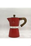 Ahşap Kulplu 3 Cups Moka Pot - 180 Ml Moka Pot 3 Cups-moka Pot Kırmızı
