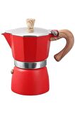 Ahşap Kulplu 3 Cups Moka Pot - 180 Ml Moka Pot 3 Cups-moka Pot Kırmızı