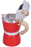 Ahşap Kulplu 3 Cups Moka Pot - 180 Ml Moka Pot 3 Cups-moka Pot Kırmızı