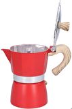 Ahşap Kulplu 3 Cups Moka Pot - 180 Ml Moka Pot 3 Cups-moka Pot Kırmızı