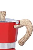 Ahşap Kulplu 3 Cups Moka Pot - 180 Ml Moka Pot 3 Cups-moka Pot Kırmızı