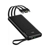 Rock P79 Pro PD 20W 10000 mAh. Dijital Ekran Göstergeli Dahili Kablolu Powerbank - Siyah