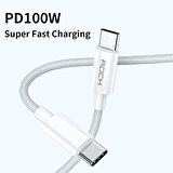 Rock 100W Type-C to Type-C 5A PD 1 Metre Şarj ve Data Kablosu (iPad & MacBook) - Beyaz