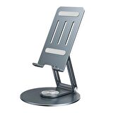 Rock Taşınabilir Katlanabilir 360 Dönebilen Metal Telefon ve Tablet Standı - Uzay Grisi