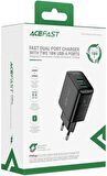 ACEFAST Duvar Telefon ve Tablet Hızlı Şarj Başlık Çift USB-A Çıkışlı 18W  Dual USB-A QC18W (2xUSB-A) EU A33 Siyah 