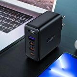 Acefast Duvar Şarj Cihazı PD100W Type-C Şarj Kablolu Hızlı Şarj GaN Cep Telefonu Tablet Şarj Kafa ve Kablo Set Siyah Renk (3xUSB-C + USB-A) EU A37