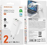 Borofone Şarj Kafa 65W USB-C PD ve 22.5W USB-A iPhone 15 Serisi Uyumlu Şarj Başlık Seyahat ve Duvar Şarj Cihazı Type-C Girişli Tüm Cihazlara Uyumludur BN10