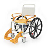 Comfort Plus Banyo ve Tuvalet Sandalyesi Turuncu | 6 Tekerlekli Çift Kullanım, Paslanmaz Plastik Gövde, Lazımlıklı DM-8088B