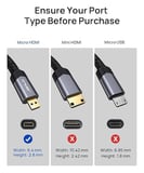 JSAUX 4K Mikro HDMI - HDMI Kablosu, Mikro HDMI Erkek - HDMI Erkek Kablo Adaptörü, Naylon Örgülü, 4K@60Hz HDR 3D ARC 18Gbps Desteği, Spor Kameralar, Sony A6000 A6300 ve Daha Fazlasıyla Uyumlu (2 metre)