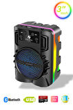 Taşınabilir Bluetooth Hoparlör – Rgb Işıklı, Extra Bass, Radyolu, Usb+Sd Girişli, Kablosuz Speaker