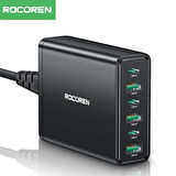 Rocoren 60W 3*Type-C ve 3*USB-A 6 Portlu Şarj Cihazı Masaüstü Şaej istasyonu