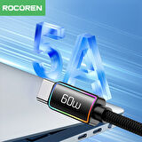Rocoren 60W Type-C to Type-C RGB Aydınlatmalı Örgülü Şarj ve Data Kablosu 50 CM