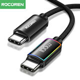 Rocoren 100W Type-C to Type-C RGB Aydınlatmalı Örgülü Şarj ve Data Kablosu 2 Metre