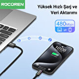Rocoren Type-C to USB-A RGB Aydınlatmalı 3A Hızlı Şarj ve Data Kablosu 1 Metre
