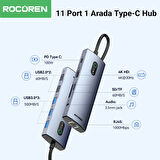 Rocoren 11 Portlu 4K 30Hz HDMI Gigabit Ethernet SD TF Kart Okuyuculu 3.5mm Jack USB Hub Çoklayıcı