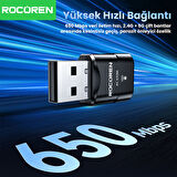 Rocoren 650 Mbps 2.4 & 5GHz Dual Band USB WiFi Adaptör