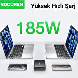 Rocoren 185W 8 Portlu GaN Şarj Cihazı 5*Type-C 3*USB-A Notebook iPhone Samsung Uyumlu Şarj İstasyonu