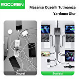 Rocoren 185W 8 Portlu GaN Şarj Cihazı 5*Type-C 3*USB-A Notebook iPhone Samsung Uyumlu Şarj İstasyonu