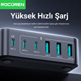 Rocoren 160W 3*Type-C ve 3*USB-A 6 Portlu Şarj Cihazı Laptop Uyumlu GaN Masaüstü Şarj İstasyonu