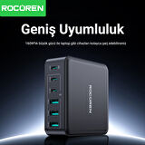 Rocoren 160W 3*Type-C ve 3*USB-A 6 Portlu Şarj Cihazı Laptop Uyumlu GaN Masaüstü Şarj İstasyonu